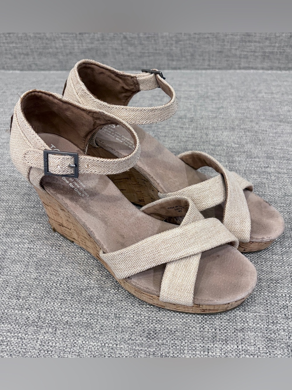 Toms Neutral Beige Canvas Wedge Sandals